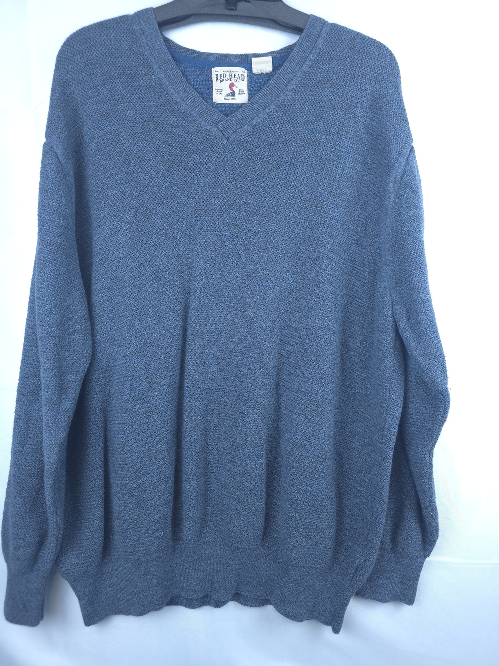 Vintage Red Head Blue Knit Sweater Mens Large V Neck Outdoor Casual